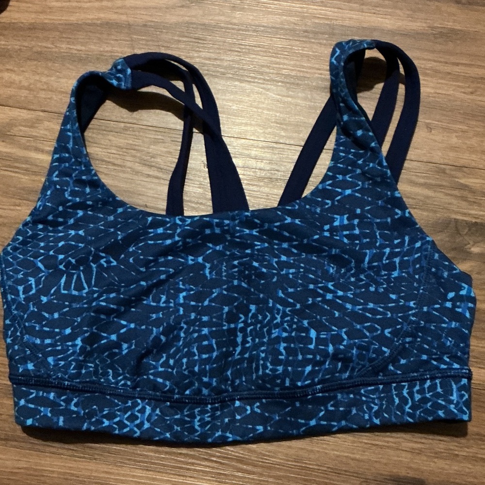 Blue Patterned Sports Bra